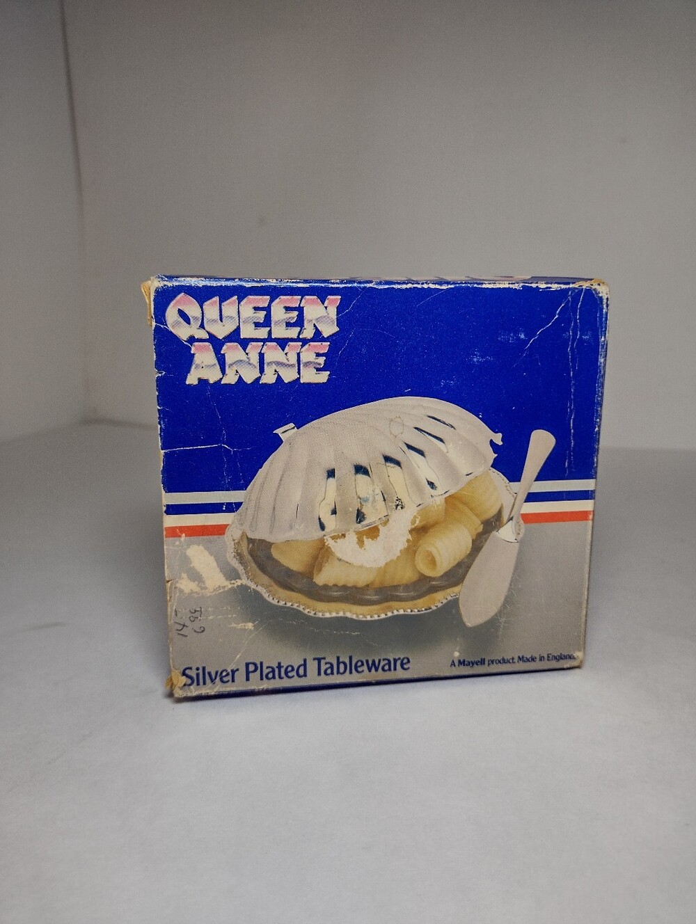 Queen Anne Vintage Butler Silver Tone Tableware in Blue and White Box
